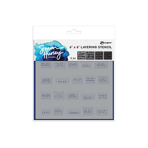 Layering stencil set by Simon Hurley with clear stencils on a white background