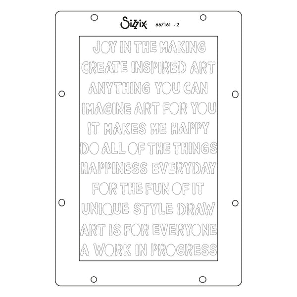 Sizzix stencil with motivational text on a white background