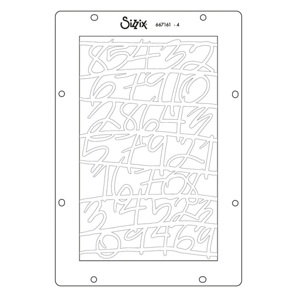 Sizzix die cut template with various numbers on a white background