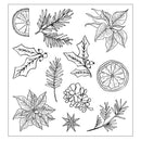 Black and white illustrations of various plants and leaves on a white background