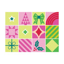 Grid of colorful geometric and festive patterned tiles on a white background
