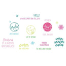 Collection of winter-themed text phrases and snowflake graphics on a white background