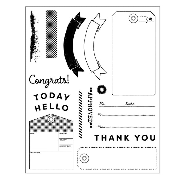 Collection of black and white design elements on a white background