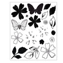 Collection of black floral and butterfly designs on a white background