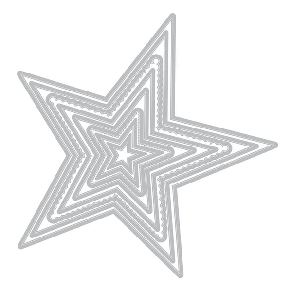 Set of star-shaped metal cutting dies on a white background