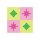 Four-square tile with green diamonds and pink stars on a white background