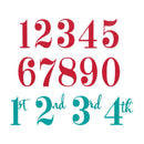 Red numbers 1-9 and turquoise ordinal numbers 1st to 4th on a white background
