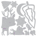 Set of metal cutting dies with deer, flowers, and moon design on a white background