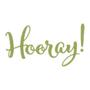 Green 'Hooray!' text on a white background