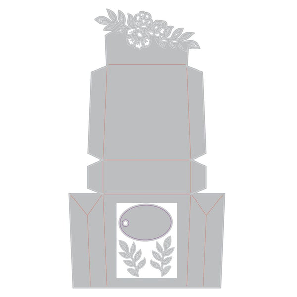 Cardboard box with floral cutouts on a white background