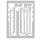 Metal die cut shapes on a white background