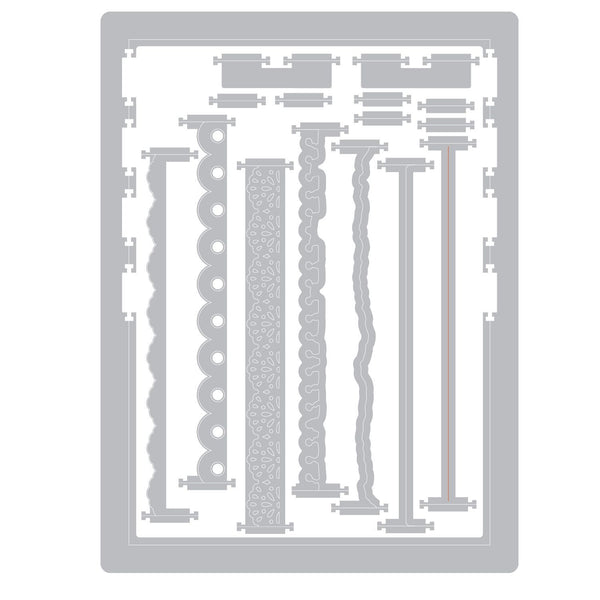 Metal die cut shapes on a white background