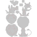 Set of gray animal silhouette cutouts with red outlines on a white background