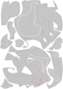 Abstract art piece with geometric shapes in gray and red on a white background