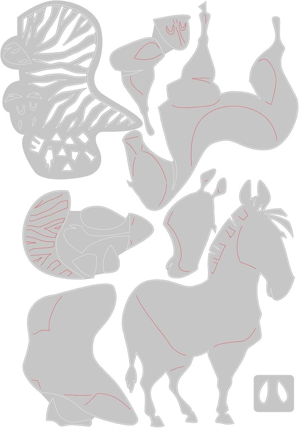Set of gray animal silhouettes with red outlines on a white background