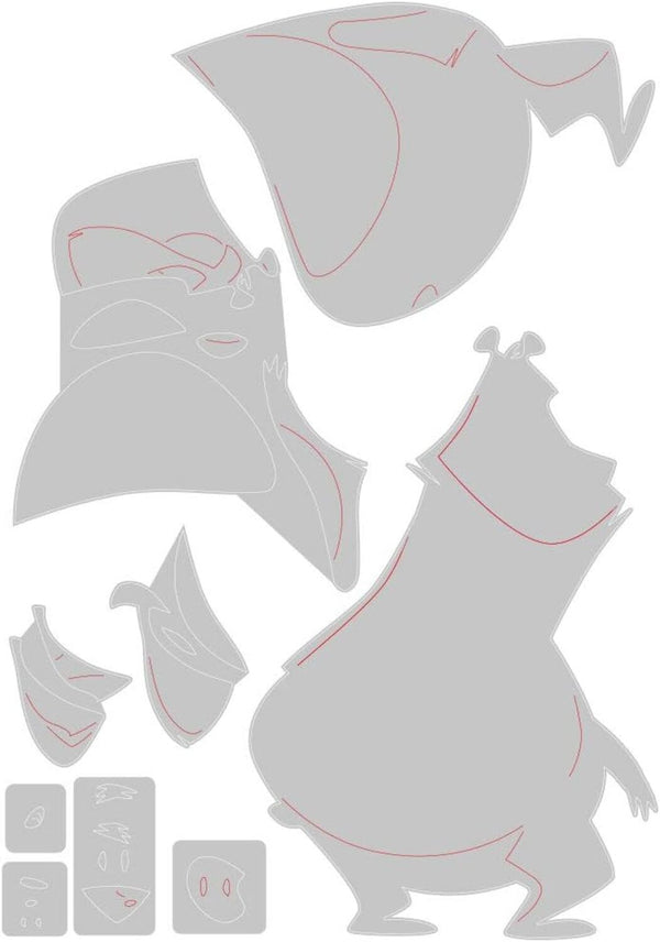 Set of white animal-shaped stickers with red outlines on a white background