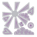 Set of purple heart and cloud-shaped cutting dies on a white background