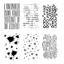 Collection of various black patterns on a white background