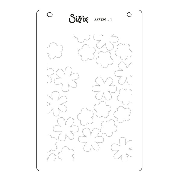 Sizzix die cut sheet with flower shapes on a white background