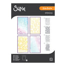 Sizzix stencil set packaging with various patterns on a white background