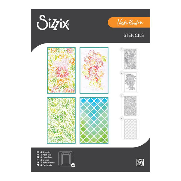 Sizzix A6 Layered Stencils By Vicki Boutin 4/Pkg - Buildables Botanicals
