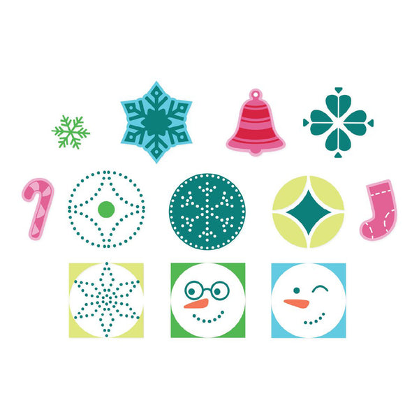 Collection of colorful Christmas-themed icons on a white background