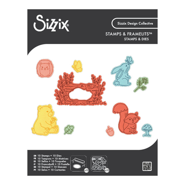 Sizzix stamps and framelets set with various animal and nature-themed designs on a white background.