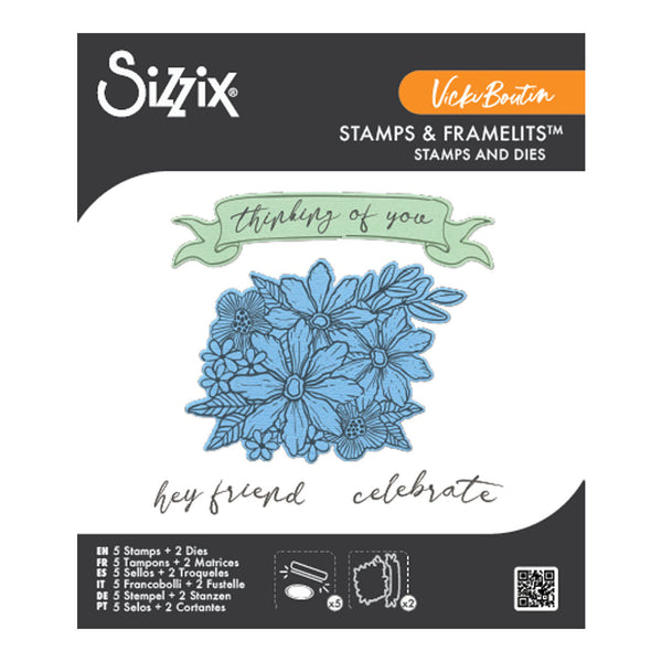 Sizzix stamp set with floral design and text on a white background