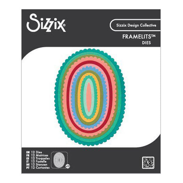Sizzix Framelits Dies packaging with colorful circular design on a white background