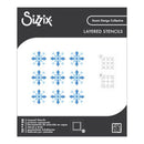 Sizzix layered stencils packaging with snowflake designs on a white background