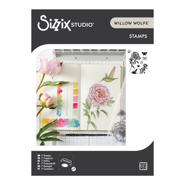 Sizzix Studio Clear Stamp Set By Willow Wolfe 7/Pkg - Flowers and Creatures