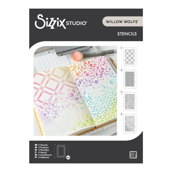 Sizzix Studio Layered Stencils By Willow Wolfe 4/Pkg - Backgrounds