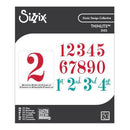 Sizzix thinlits dies set with red numbers and text on a white background