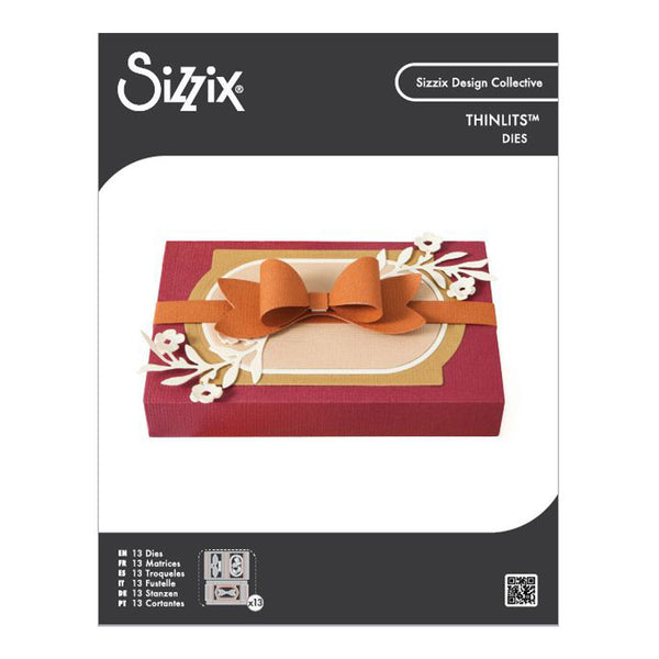 Sizzix Thinlits Dies packaging with a decorative bow and box design on a white background.