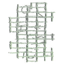 Abstract metal sculpture with geometric design on a white background