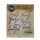 Sizzix Thinlits die set with laser-cut phrases on a beige background