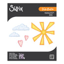 Sizzix Thinlits Dies set with cloud, heart, and star shapes on a black background.