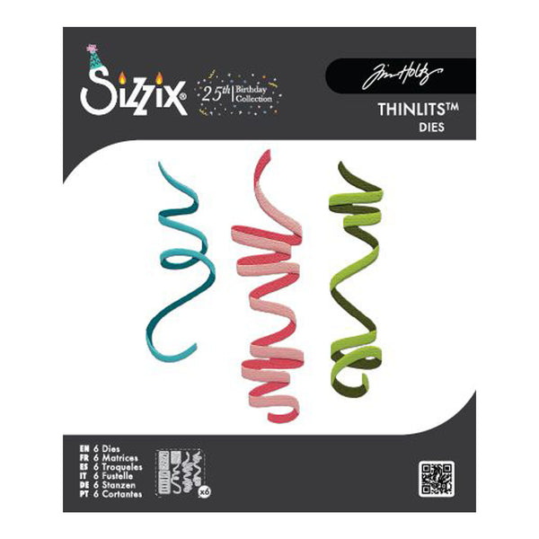 Sizzix Thinlits Dies packaging with colorful die-cut shapes on a white background