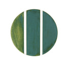 Round green and white striped coaster on a white background