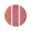 Round red object with a white stripe on a white background