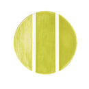 Round green ceramic plate with white stripes on a white background