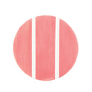Round pink object with white stripes on a white background