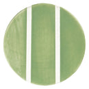 Green circular object with a white stripe on a white background
