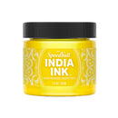 Yellow jar of Speedball India Ink with black lid on a white background