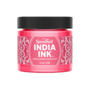Pink jar of Speedball India Ink with black lid on a white background