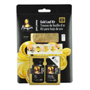 Mona Lisa Gold Leaf Kit packaging with gold leaf and tools on a black background