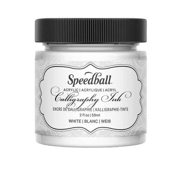 Speedball acrylic calligraphy ink jar on a white background
