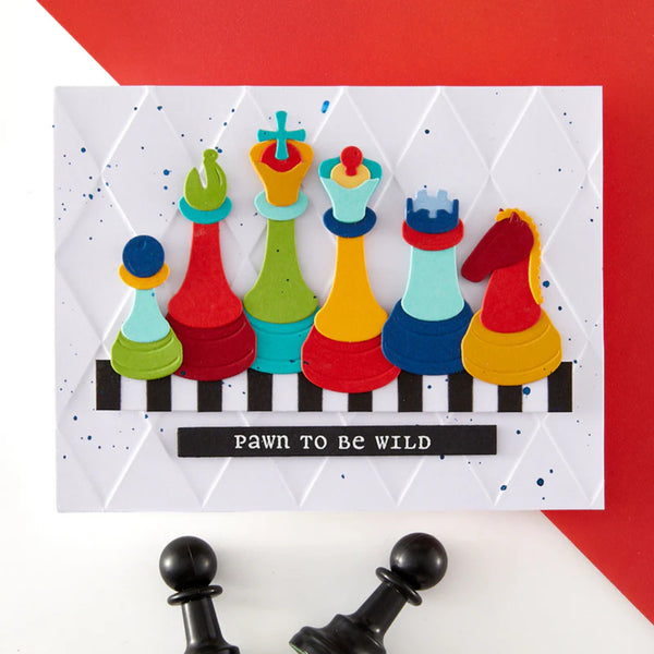 Colorful chess piece cards with 'Pawn to be Wild' text on a white background.
