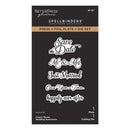 Spellbinders paper art set with text phrases on a black background