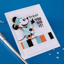 Graduation-themed card with cartoon character and 'bravo! YOU DID IT!' text on a blue background